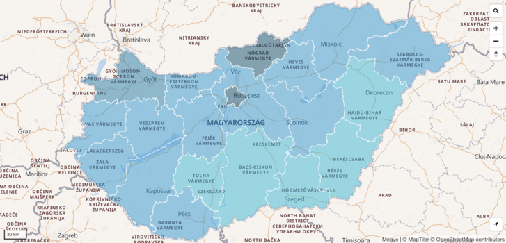 A rendőrség bűnügyi térképe 2024. december 12-én rongálás kategóriában