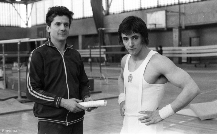 Magyar Zoltán (jobbra) olimpiai bajnok tornász és edzője, Vigh László 1976-ban