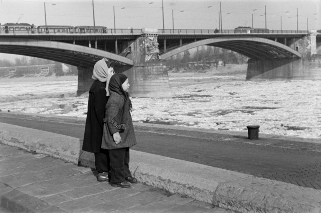 1956. Gyerekek nézik a jégtáblákat a Dunán