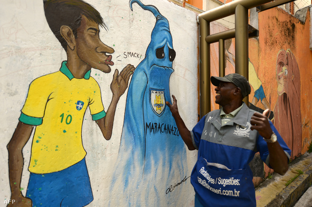 Neymart és Maracanazo szellemét ábrázoló graffiti Rio de Janeiro külvárosában.