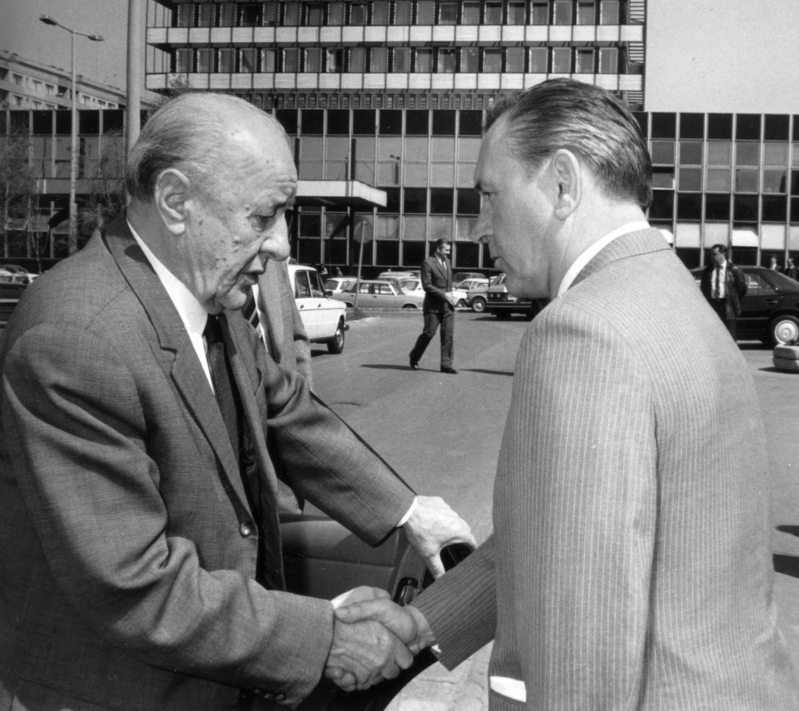 Kádár János, az MSZMP első titkára és Grósz Károly, a Budapesti Pártbizottság első titkára 1986-ban