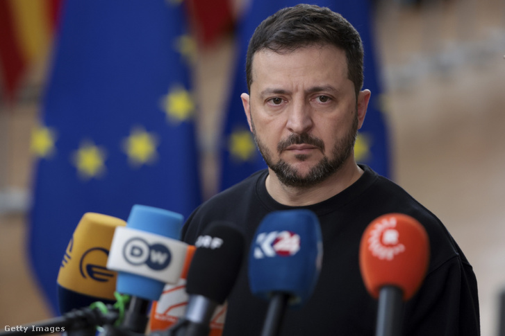 Volodimir Zelenszkij ukrán elnök részt vesz az Európai Tanács ülésén a belgiumi Brüsszelben, a Batiment Europa épületében 2024. október 17-én