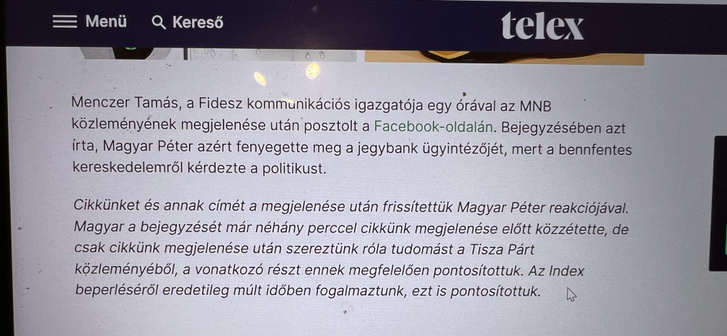 A frissítés utáni, levelünk kézhezvételét követő pontosítás