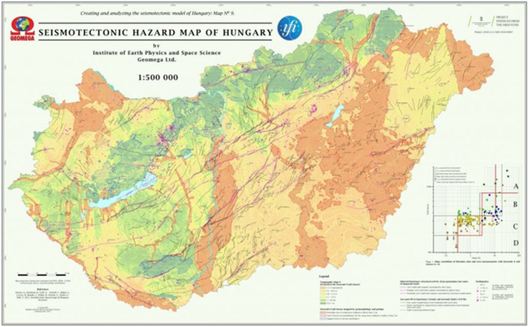 Magyarország földrengés-veszélyeztetettség szempontjából legérzékenyebb területeit bemutató térkép. (Fotó: geomega.hu)