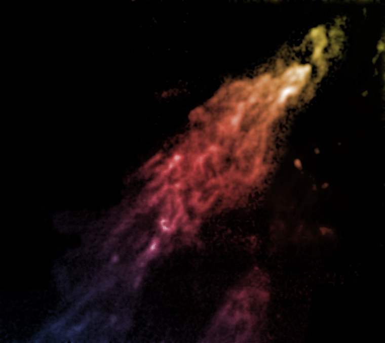 A Tejútrendszer felé közeledő Smith-felhőnek a green bank-i Robert C. Byrd teleszkóppal készült hamisszínes rádióképe.