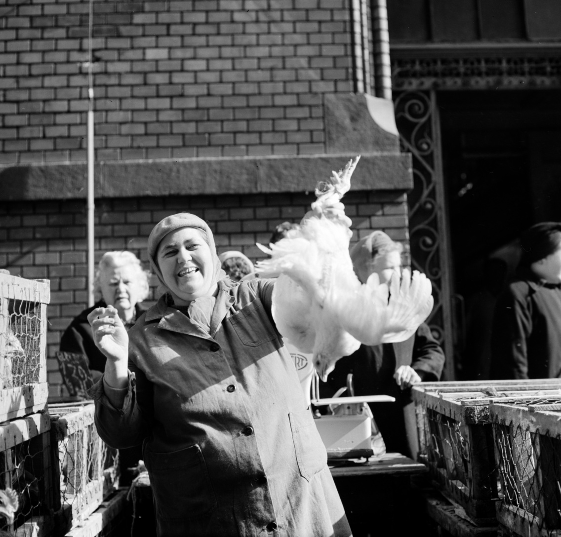 Sóház utca, baromfivásár a Központi Vásárcsarnok mellett, 1967