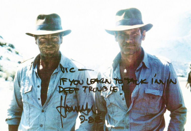 Vic Armstrong és Harrison Ford az Indiana Jones és az utolsó kereszteslovag forgatásán