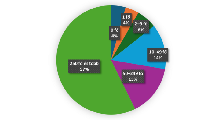 A nemzetgazdasági beruházások megoszlása a vállalatok létszámkategóriája szerint (2023, %).