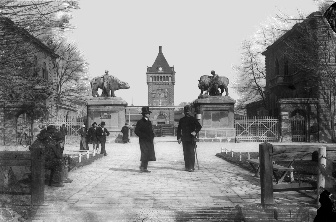 Rendőr posztol a Közvágóhíd bejáratánál, a Soroksári úton 1903-ban