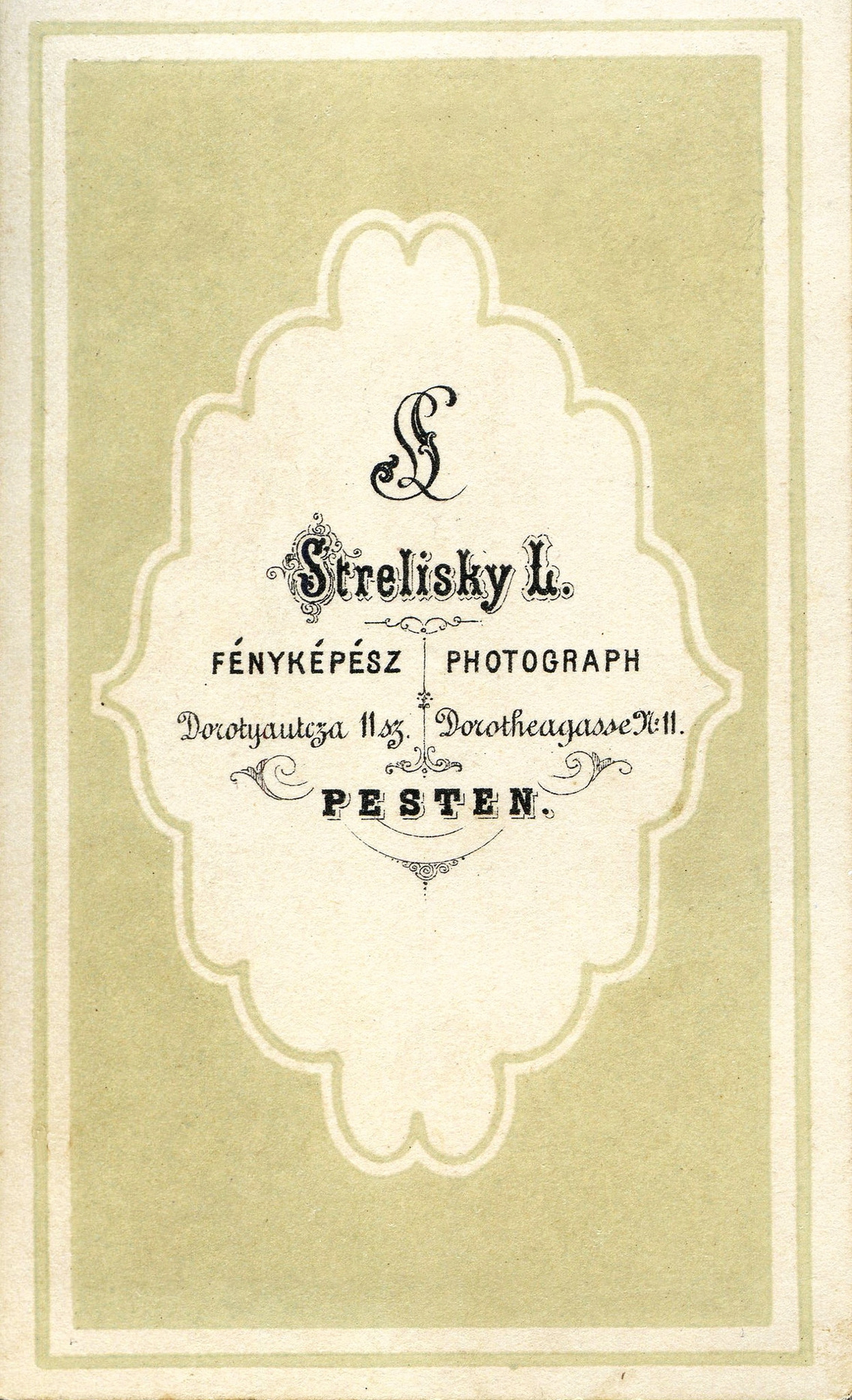 Strelisky Lipót egy 1860-ban készült fotójának hátlapja