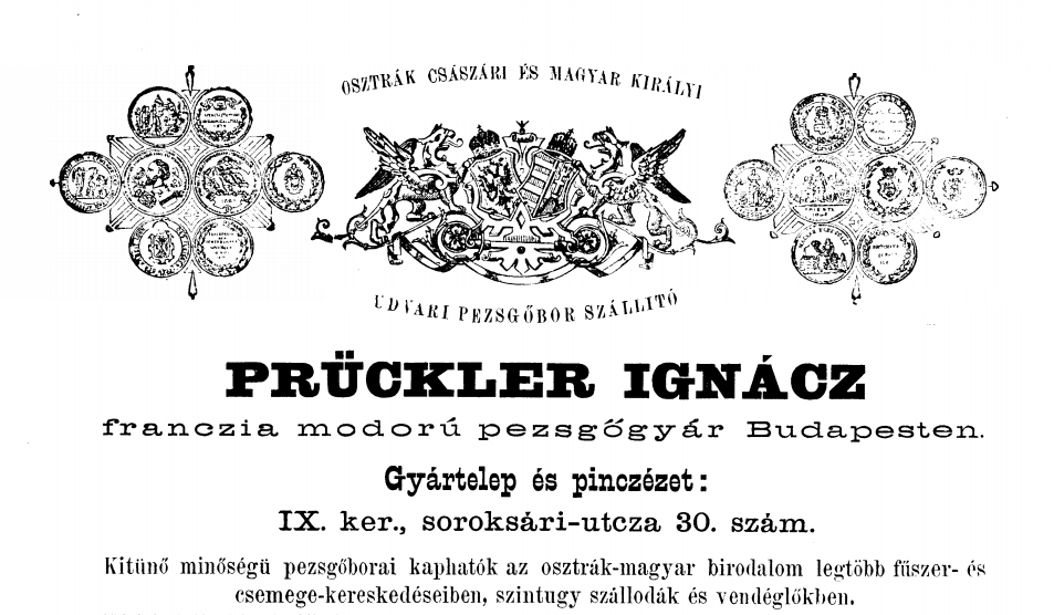 A Prückler Ignácz pezsgőgyár reklámja 1886-ban
