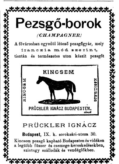 Prückler Ignác Kincsem nevű pezsgőjének címkéje