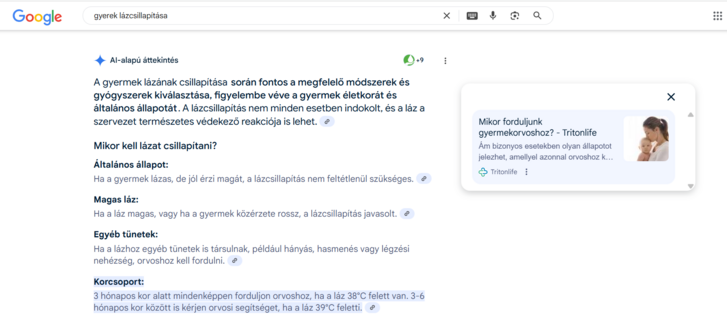 A Mikor forduljunk gyermekorvoshoz? című cikket nem a lázcsillapítás kulcsszóra optimalizálták, és nagyrészt nem is erről szól