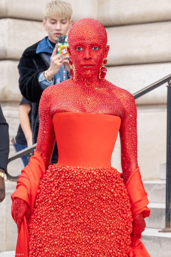 Doja Cat 2023-ban a Schiaparelli divatház haute couture bemutatóján vett részt Párizsban, ahol egy extrém, teljes testet borító vörös kristályos szettben jelent meg – még az arcát is kristályok fedték