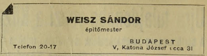 Weisz Sándor hirdetése (1927)