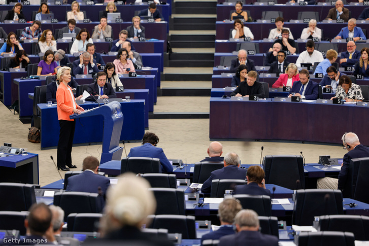 Ursula von der Leyen, az Európai Bizottság elnöke az Európai Parlamentben Strasbourgban 2023. szeptember 13-án
