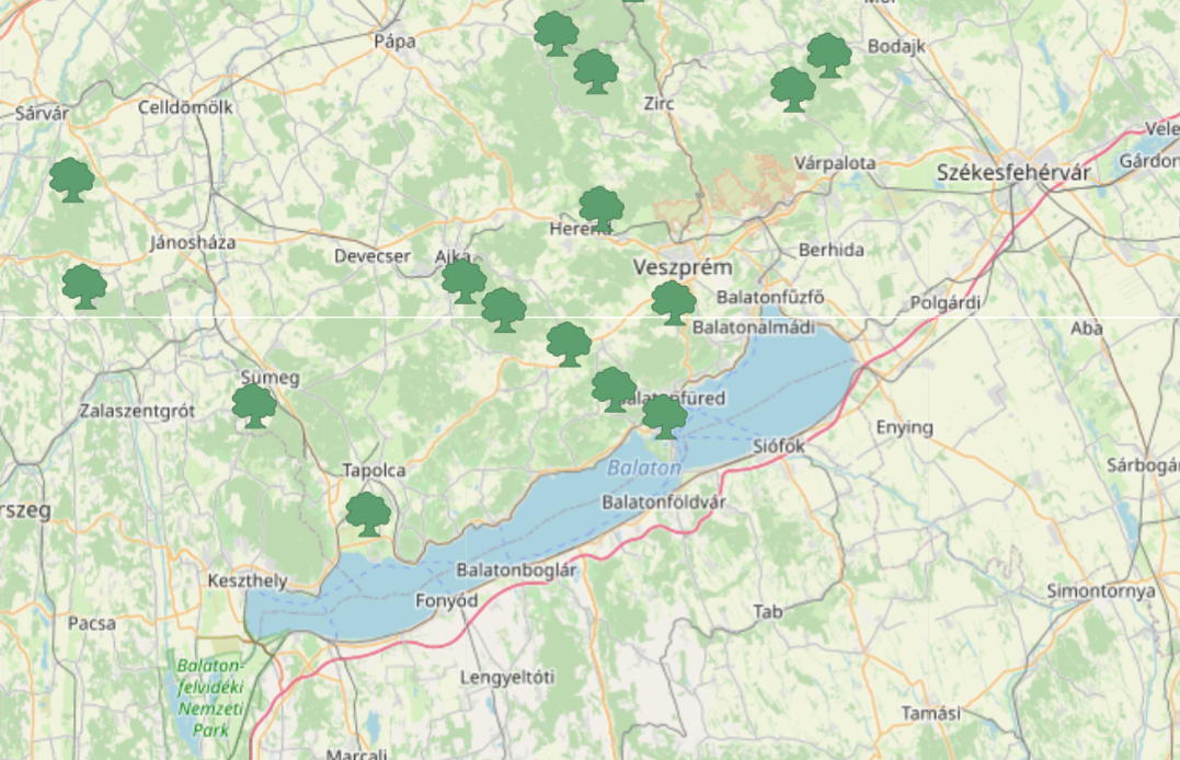 A WWF Magyarország térképe a Balaton-felvidék körüli szentélyerdőkről