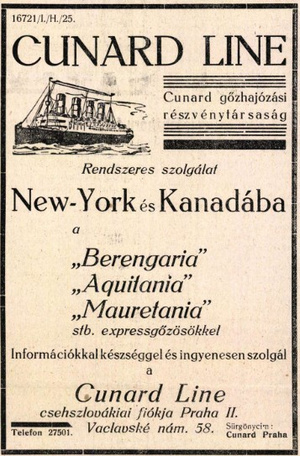 A Cunard Line hajótársaság hirdetése (1928)