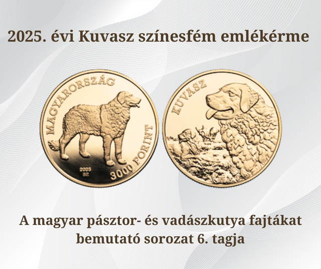 Az új, 3000 forintos névértékű emlékérmén a kuvasz kutyafajta szerepel