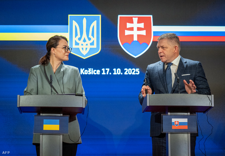 Julija Szviridenko és Robert Fico 2025. október 17-én