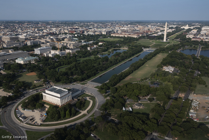 Légi felvétel a Lincoln-emlékműről 2024. augusztus 24-én Washington DC-ben
