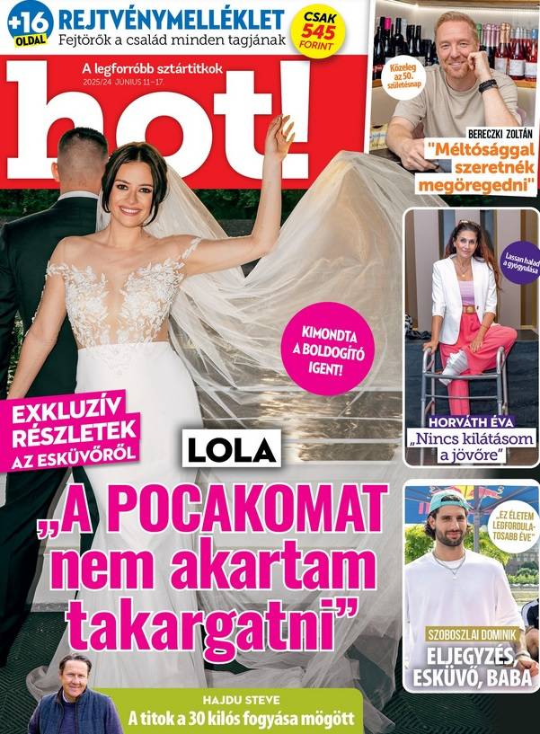 Így ragyogott Lola az esküvői címlapfotóján, hat hónapos terhesen.