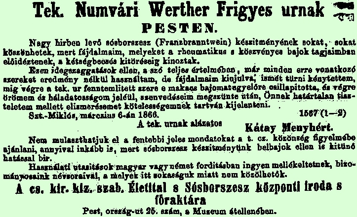A hála hangja egy hirdetésben (1868)