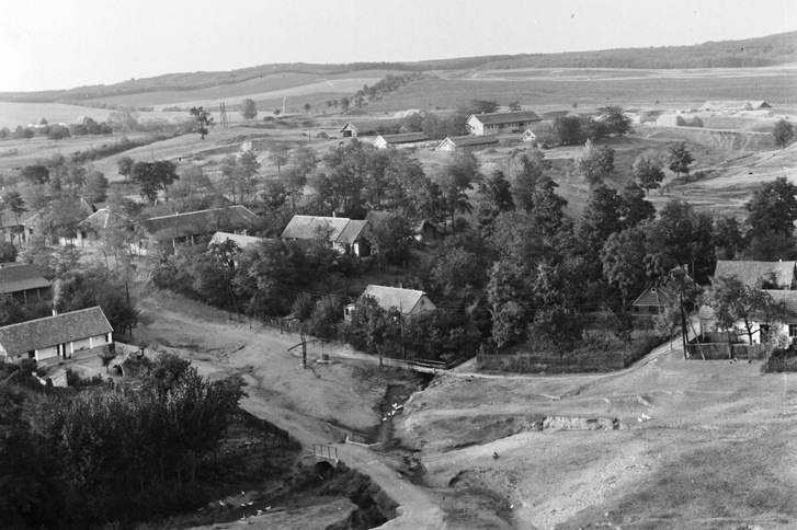 A Kerepesi-patak forrásvidéke, lent a Madarász János utca házai 1961-ben