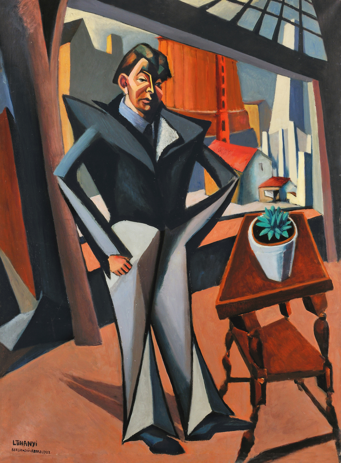 Tihanyi Lajos: Nagy önarckép intérieur - Ablaknál álló férfi (1922)