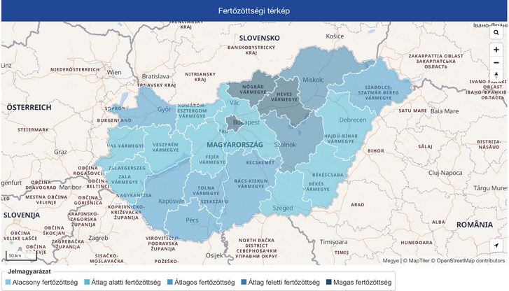 A vármegyék állása minden bűncselekményt egybevetve a vizsgált 365 napban