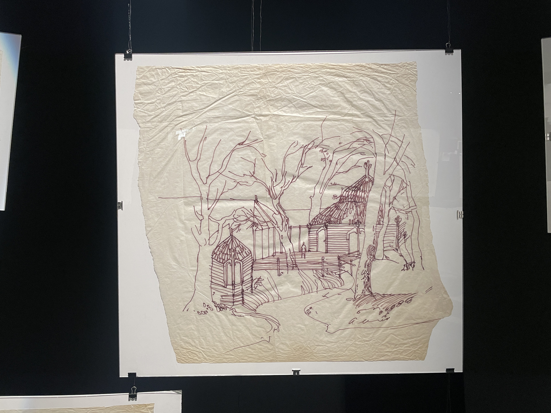 Makovecz egyik rajza a kiállításon