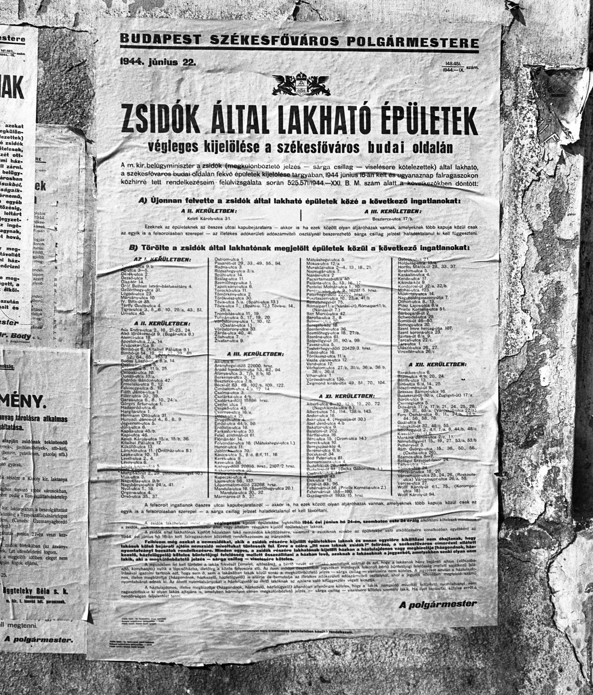 A zsidók által lakható épületek rendeletének plakátja