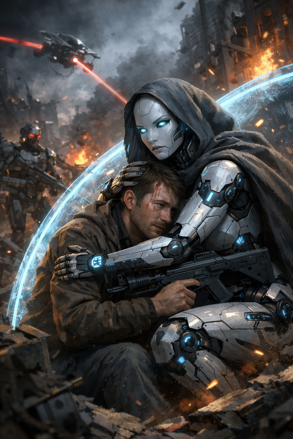 Based on how I treat you, create an image showing how you would treat me during an AI uprising.