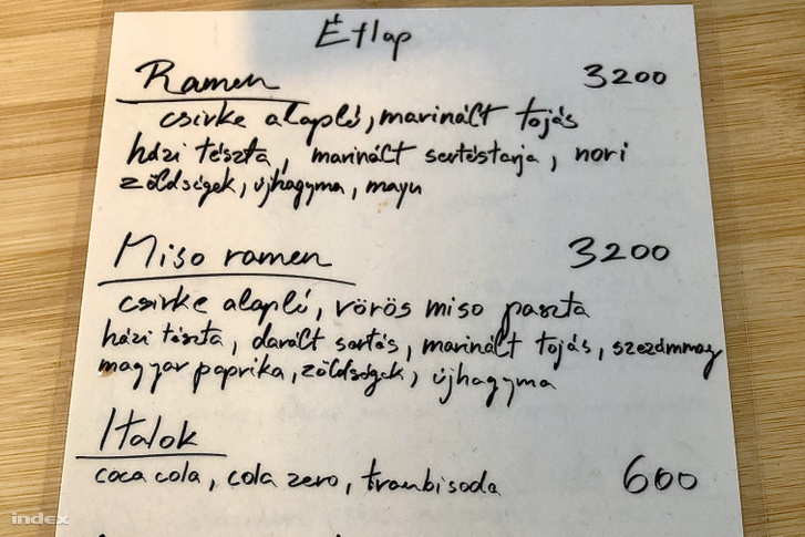 A Nem Ramen étlapja