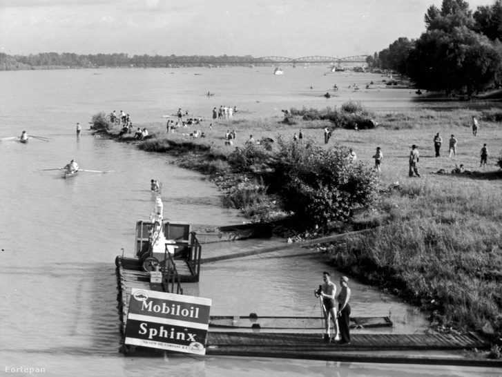 Római part a Temesvári (Horthy Miklós) utcától nézve, háttérben az Újpesti vasúti híd, 1935