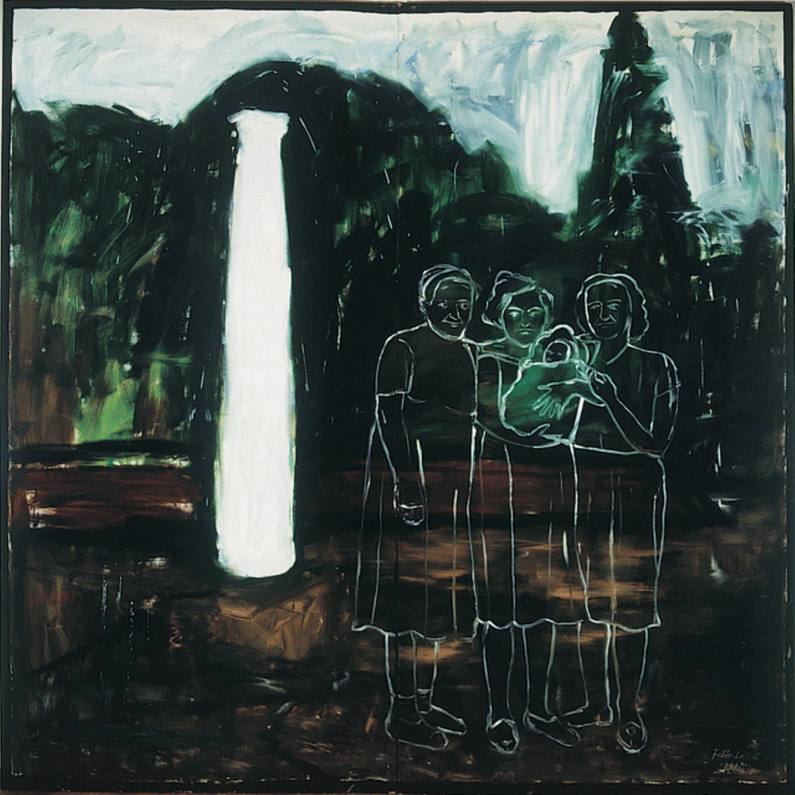 Fehér László: Cím nélkül (a Dégi emlékek című sorozatból), 1985, olaj, farostlemez, 250 × 250 cm