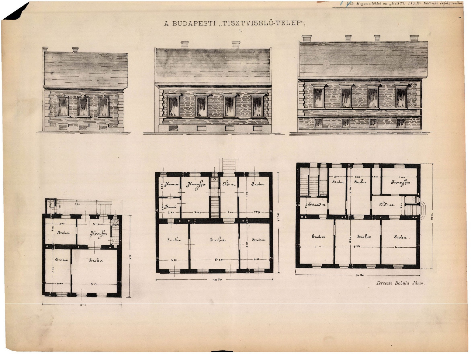 A tisztviselőtelepi házak alaprajzi elrendezése az Építő Ipar egyik 1887-es számában