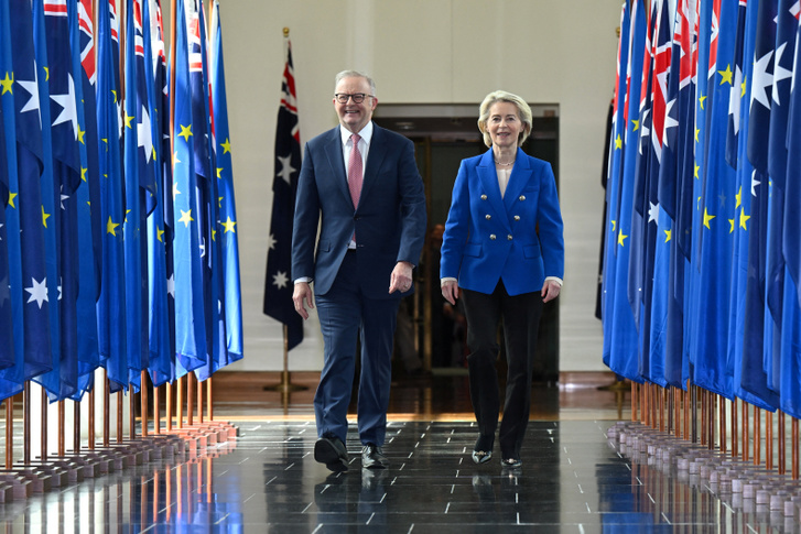 Anthony Albanese és Ursula von der Leyen Canberrában, Ausztráliában, 2026. március 24-én