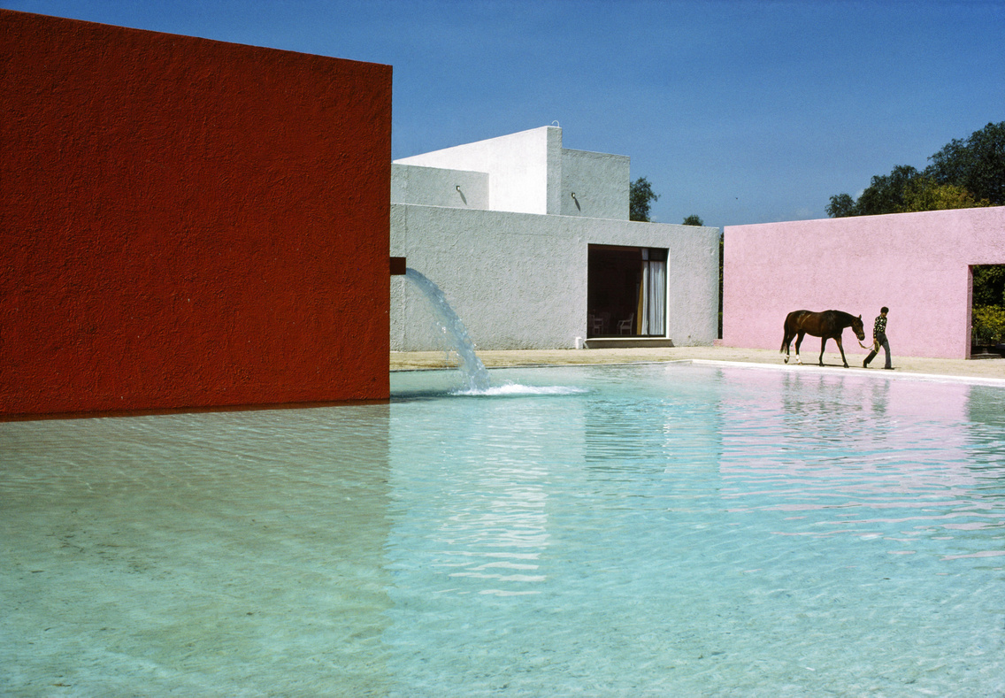 Stable, horse pool and house by Luis Barragan and Andres Casillas. Cuadra San Cristobal, Los Clubes (1966–68), Mexico, 1976