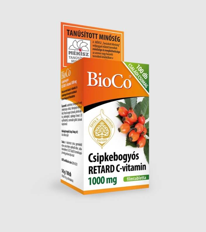 A piac egyik legmegbízhatóbb 1000 mg-os retard tablettája, amely a Magyarországi Étrend-kiegészítő Gyártók és Forgalmazók Egyesülete (MÉKISZ) minőségi védjegye mellett az ISO 22000 élelmiszer-biztonsági és a nemzetközi GMP szabványok szerint készül. A 100 darabos BioCo csipkebogyós RETARD C-vitamin 1000 mg ajánlott fogyasztói ára 4 690 forint.