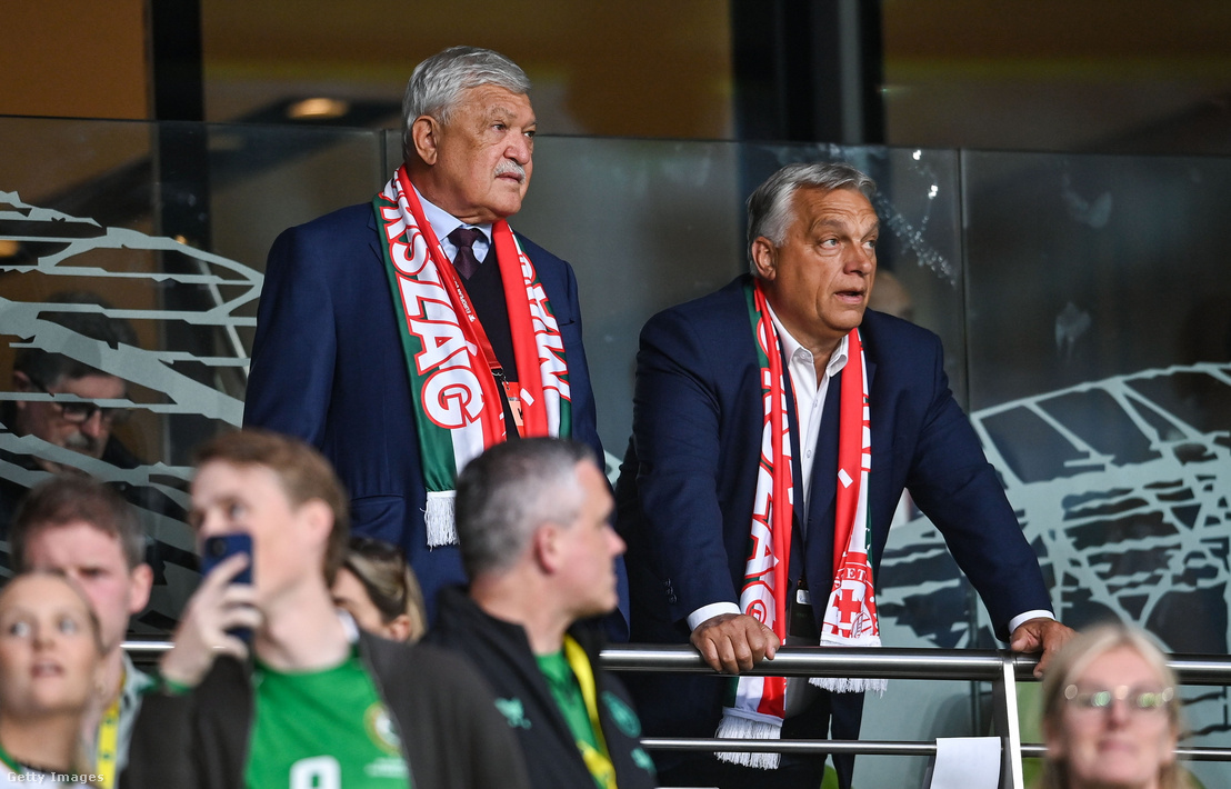 Csányi Sándor és Orbán Viktor az Írország és Magyarország közötti találkozón az Aviva Stadionban, Dublinban 2025. szeptember 6-án