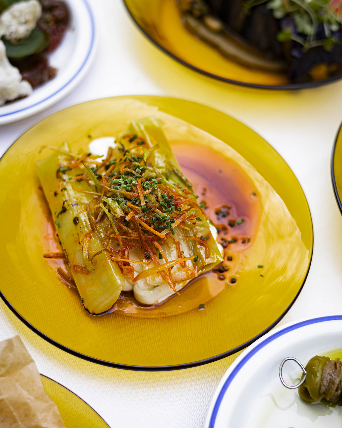 Ricottakrém, konfitált póréhagyma