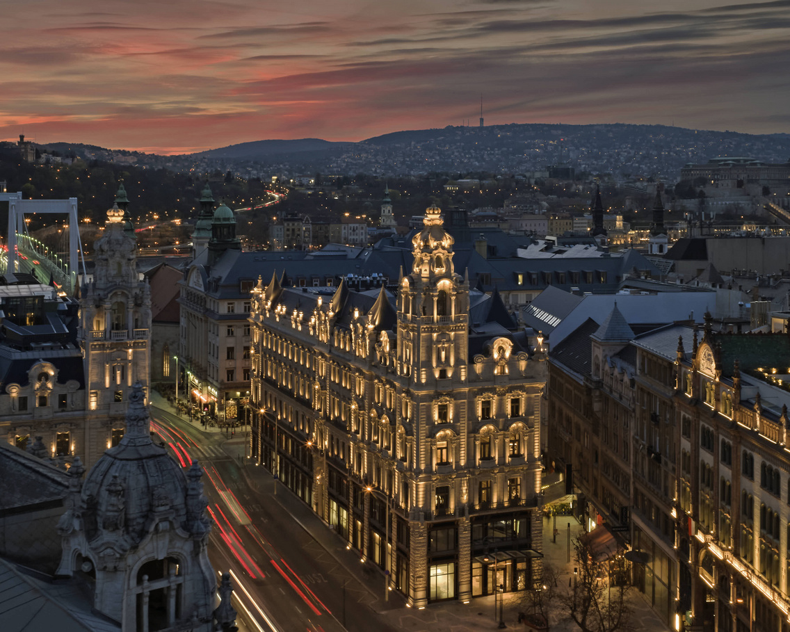 The St. Regis Budapest - Facade aerial view by night