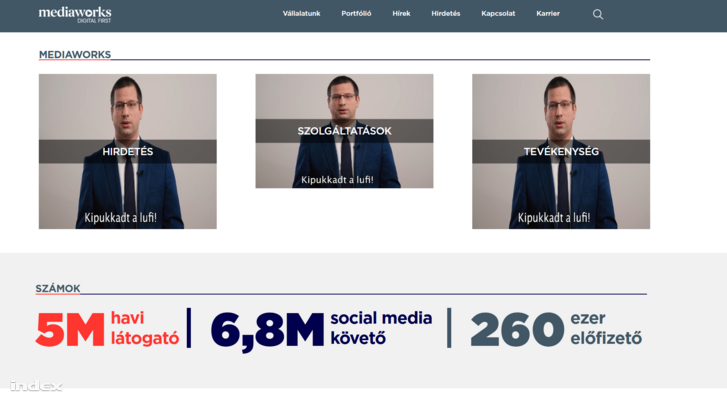 Képernyő fotó a Mediaworks említett nyitólapjáról