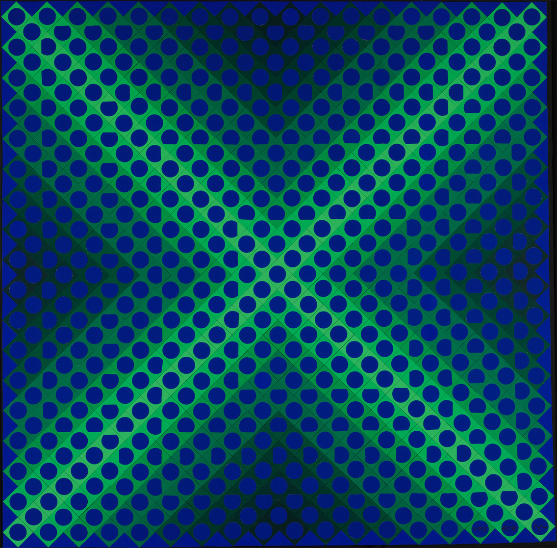 Victor Vasarely: Ferde, papír, kollázs, karton, 78 × 77 cm, 1966