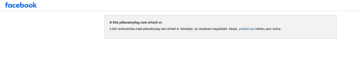 Képernyőkép a leállt Facebook webes felületéről