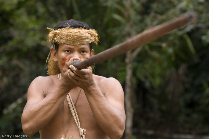 A perui Amazonas vidékén, Iquitos közelében élő yagua őslakos közösség egyik tagja