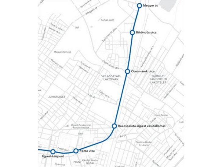 Az M3-as metró Újpest-központ utáni tervezett meghosszabbításának nyomvonala