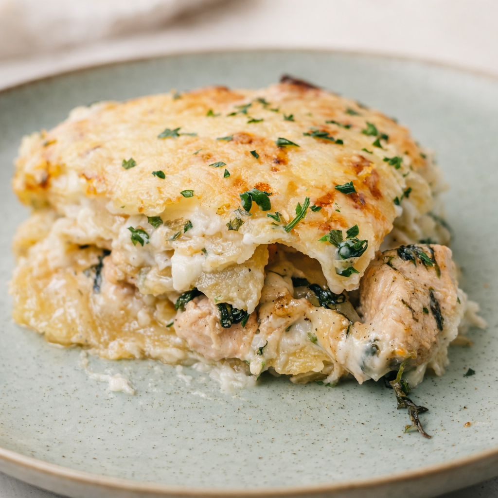 Spenótos-csirkés lasagne.