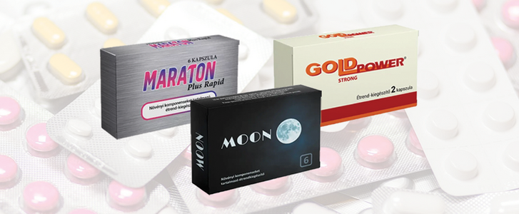 MOON, növényi komponenseket tartalmazó étrend-kiegészítő, Gold Power Strong, gyógynövényeket tartalmazó étrend-kiegészítő, Maraton Plus Rapid, növényi komponenseket tartalmazó étrend-kiegészítő